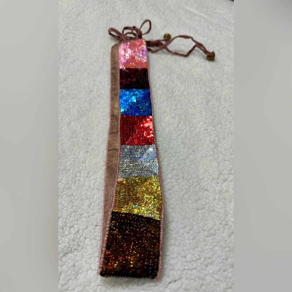 Vintage Raj Multicolor Sequin Tie Belt Deadstock new in package Festival Boho